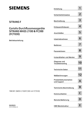 Siemens SITRANS F SITRANS MASS 2100 Betriebsanleitung