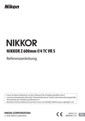 Nikon NIKKOR Z 600mm f/4 TC VR S Referenz-Anleitung
