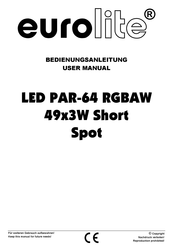 EuroLite LED PAR-64 RGBAW 49x3W Short Bedienungsanleitung