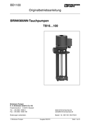 BRINKMANN PUMPS BD1100 Originalbetriebsanleitung