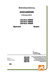 Amazone Cenius 4003 Special Betriebsanleitung