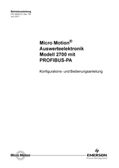Emerson Micro Motion 2700 Konfigurations- Und Bedienungsanleitung