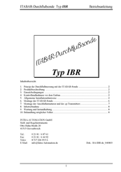 Intra Automation Itabar IBR Betriebsanleitung