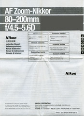Nikon AF Zoom-Nikkor 80-200mm f/4.5-5.6D Bedienungsanleitung