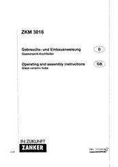 ZANKER ZKM 3016 KB Gebrauchs- Und Einbauanweisung