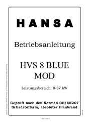 Hansa HVS 8 BLUE Betriebsanleitung