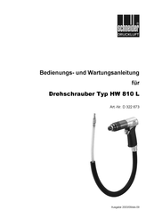 SCHNEIDER DRUCKLUFT HW 810 L Bedienungs- Und Wartungsanleitung