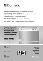 Dometic RGE4000 Bedienungsanleitung Installationsanleitung