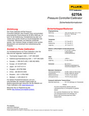 Fluke 6270A Sicherheitsinformationen