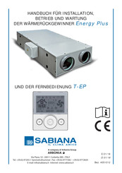 Sabiana Energy Plus ENY-P2 Handbuch Für Installation, Betrieb Und Wartung