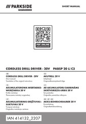 Parkside Performance PABSP 20 Li C3 Kurzanleitung/Originalbetriebsanleitung