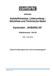 conforto 104156 Aufstellhinweise, Lieferumfang / Stückliste Und Technische Daten
