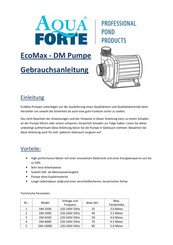 Aqua Forte EcoMax DM Serie Gebrauchsanleitung
