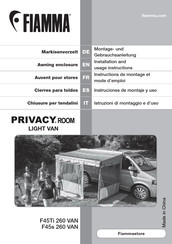 Fiamma F45s 260 VAN Montage- Und Gebrauchsanleitung