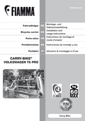 Fiamma CARRY-BIKE VOLKSWAGEN T6 PRO Montage- Und Gebrauchsanleitung