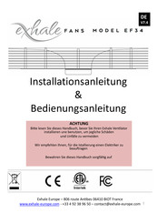 Exhale Fans EF34 Installationsanleitung, Bedienungsanleitung