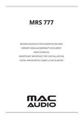 Mac Audio MRS 777 Bedienungsanleitung, Garantie