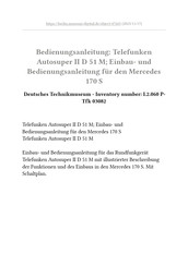 Telefunken Autosuper II D 51 M Einbau- Und Betriebsanleitung
