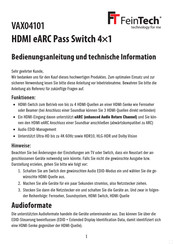 FeinTech VAX04101 Bedienungsanleitung Und Technische Information