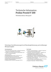 Endress+Hauser Proline Promass F 200 Technische Information