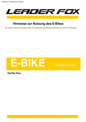Leader Fox Family One Hinweise Zur Nutzung Und Wartung