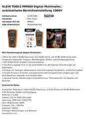 Klein Tools MM600 Bedienungsanleitung