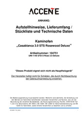 ACCENE UNI-1149 STS13 Rose 3.0 Deluxe Aufstellhinweise, Lieferumfang / Stückliste Und Technische Daten