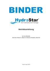 Binder HydroStar BGA 215 Betriebsanleitung