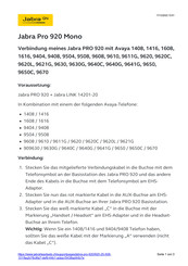 Jabra Pro 920 Mono Kurzanleitung