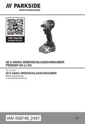 Parkside Performance 458748 2401 Bedienungsanleitung Und Originalbetriebsanleitung