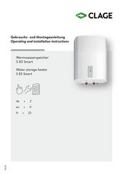 clage S 30 Smart Gebrauchs- Und Montageanleitung