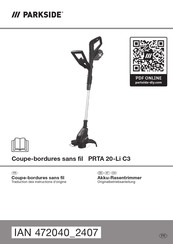 Parkside PRTA 20-Li C3 Originalbetriebsanleitung