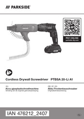 Parkside PTBSA 20-Li A1 Originalbetriebsanleitung