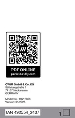 Parkside HG12606 Bedienungs- Und Sicherheitshinweise