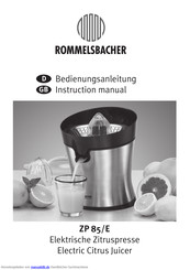 Rommelsbacher ZP 85/E Bedienungsanleitung