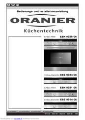 Oranier EBH 9921 06 Bedienungs Und Installationsanleitung Handbuch