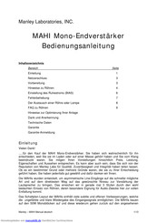 Manley MAHI Bedienungsanleitung