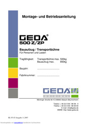 GEDA 500z Montage- Und Betriebsanleitung