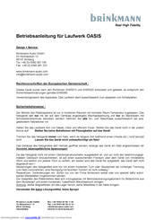 Brinkmann OASIS Betriebsanleitung