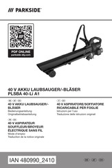 Parkside PLSBA 40-Li A1 Bedienungsanleitung/Originalbetriebsanleitung