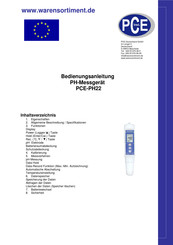 PCE Instruments PCE-PH22 Bedienungsanleitung