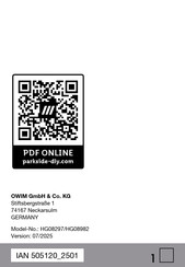 Parkside HG08982 Bedienungs- Und Sicherheitshinweise