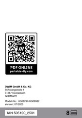 Parkside HG08982 Bedienungs- Und Sicherheitshinweise