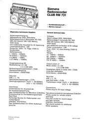 Siemens CLUB RM 731 Kundendienstschrift