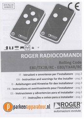 Roger Technology E80/TX2R/RC Anleitungen Und Hinweise Für Den Installateur