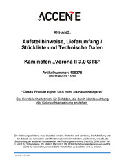 Accente Verona II 3.0 GTS Aufstellhinweise, Lieferumfang / Stückliste Und Technische Daten