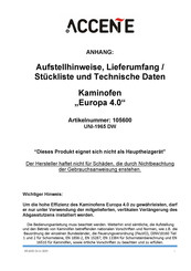 Accente Europa 4.0 Aufstellhinweise, Lieferumfang / Stückliste Und Technische Daten