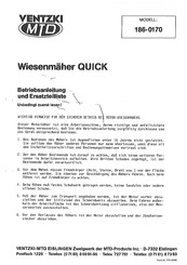 Mtd Ventzki QUICK Betriebsanleitung Und Ersatzteile