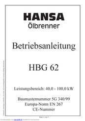 Hansa HBG 62 Betriebsanleitung