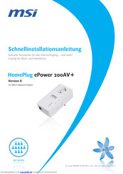 MSI HomePlug ePower 200AV+ Schnellinstallationsanleitung